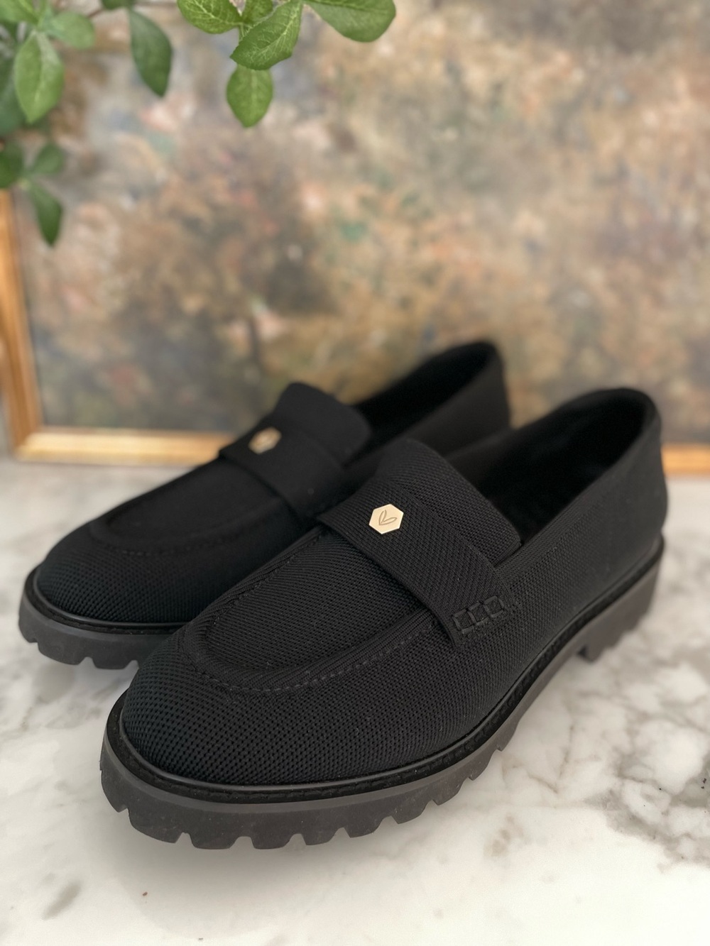 Vivaia Francesca Chunky Lug Loafers Black Womens Sz 10.5 Preppy Comfort Y2K